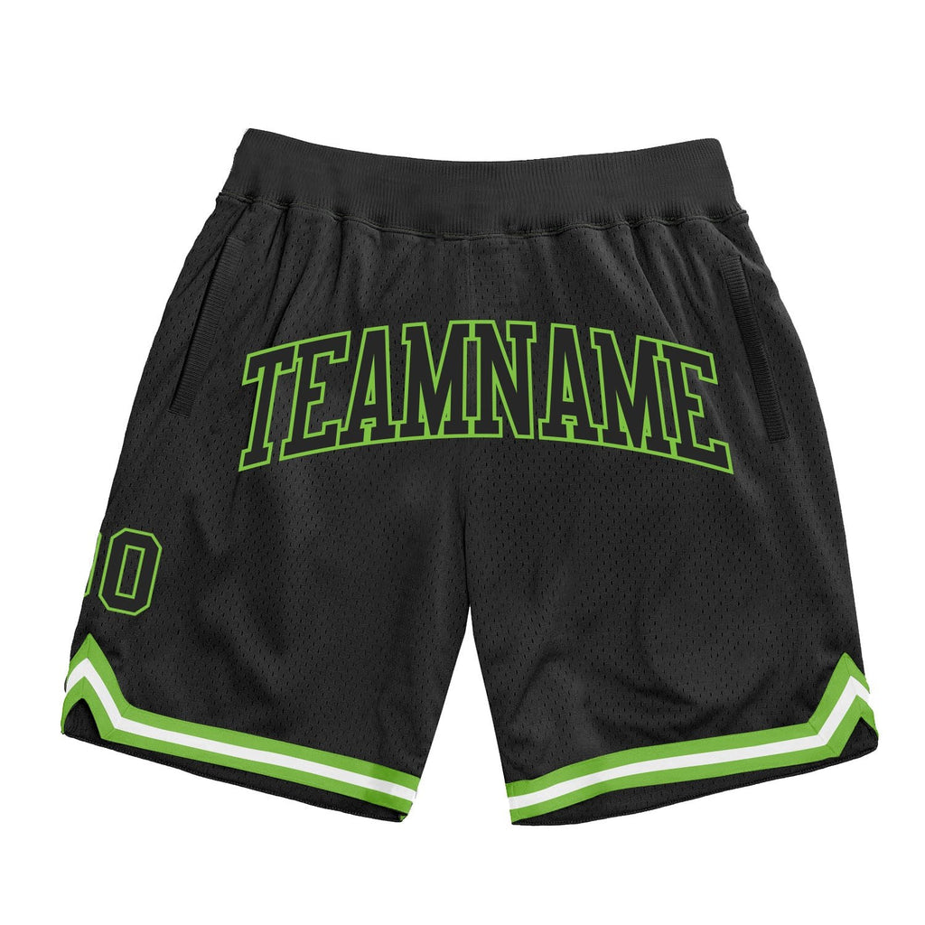 Custom Black Black-Neon Green Authentic Throwback Basketball Shorts photo 1