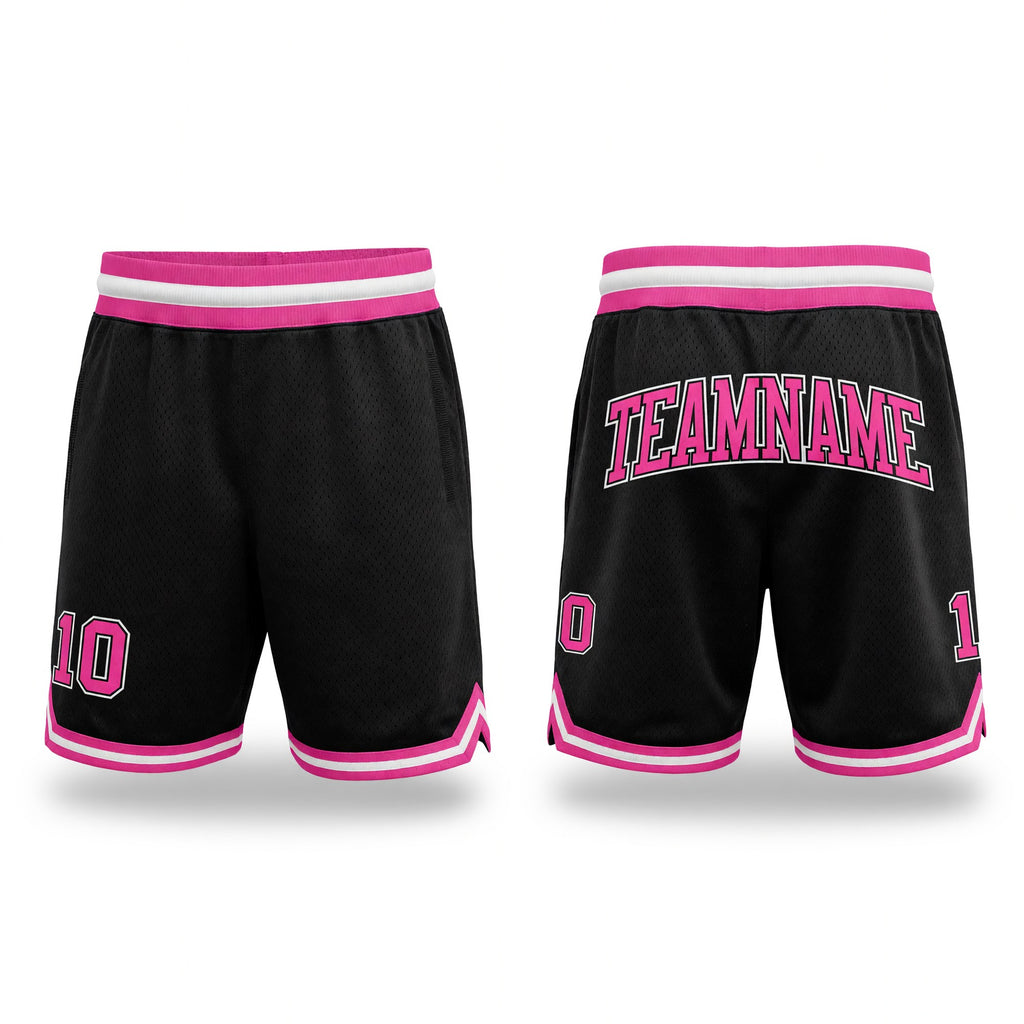 Custom Black Pink-White Authentic Throwback Basketball Shorts