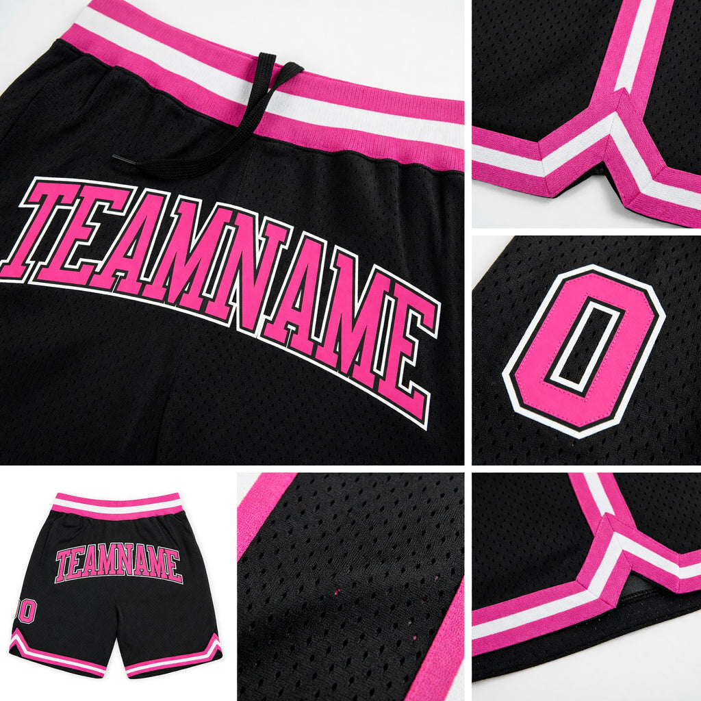 Custom Black Pink-White Authentic Throwback Basketball Shorts detail