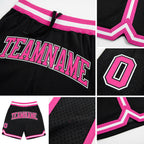Custom Black Pink-White Authentic Throwback Basketball Shorts detail