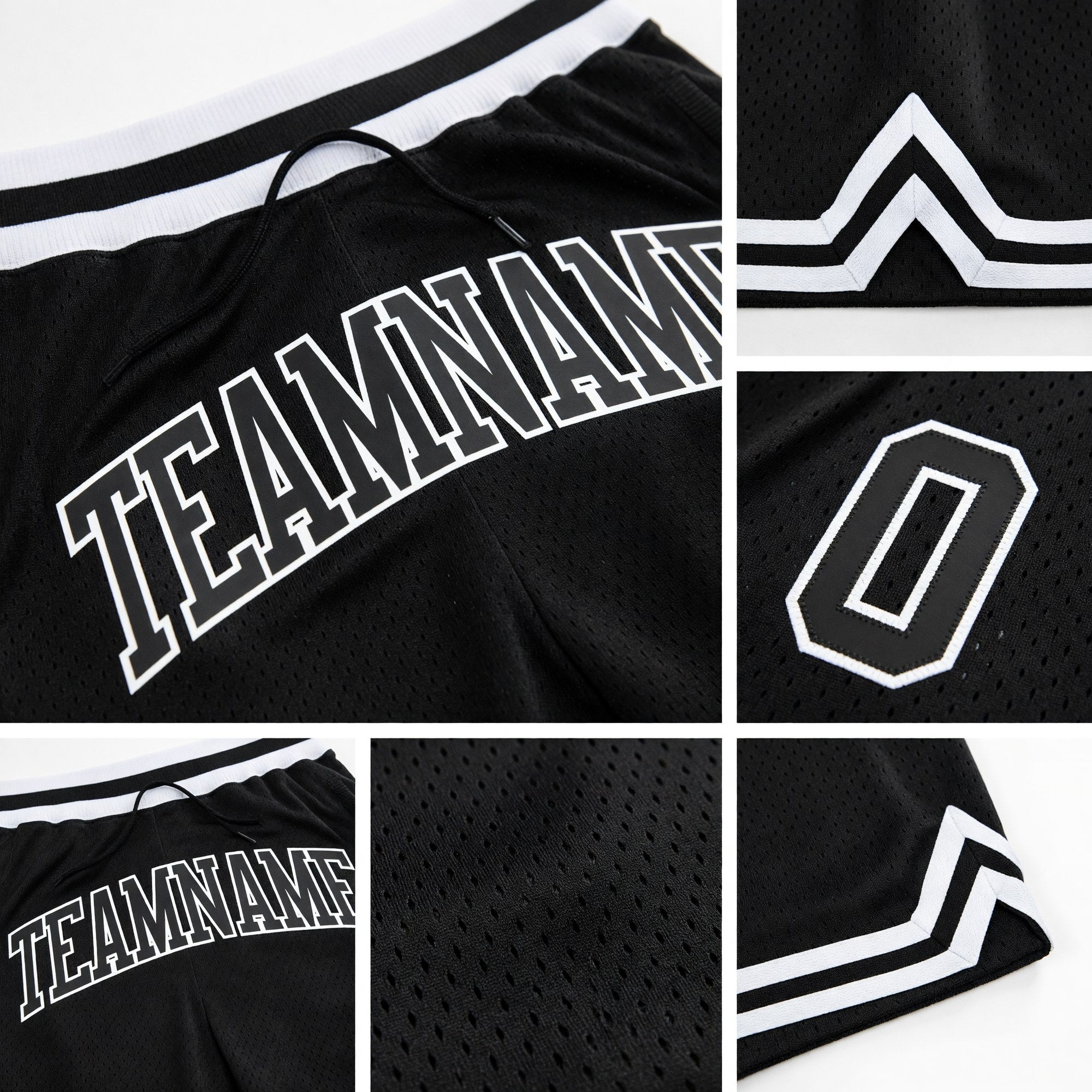 Custom Black Black-White Authentic Throwback Basketball Shorts detail