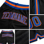 Custom Black Royal-Orange Authentic Throwback Basketball Shorts detail