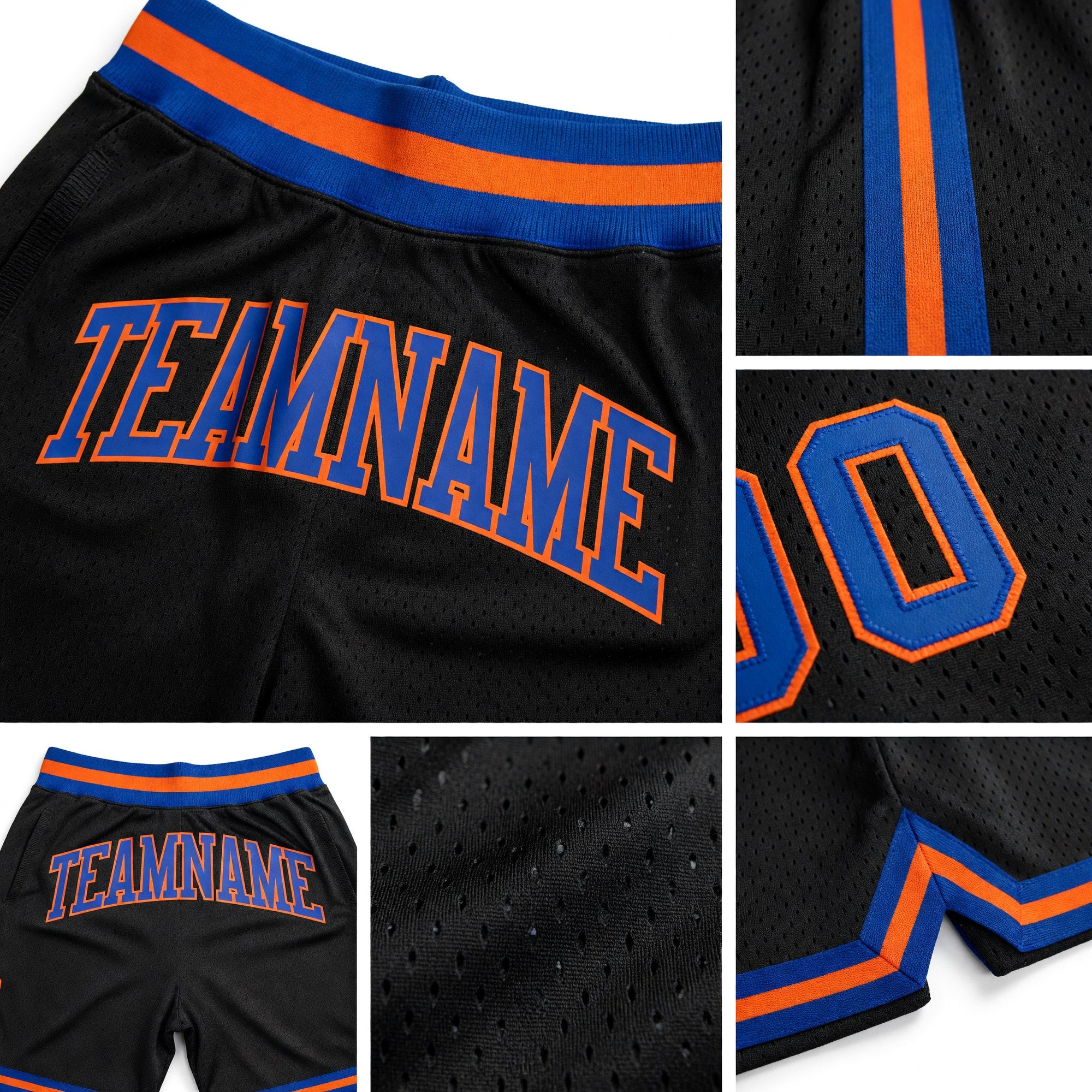 Custom Black Royal-Orange Authentic Throwback Basketball Shorts detail