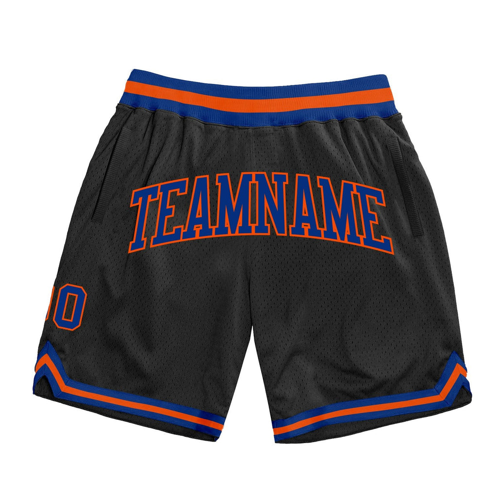 Custom Black Royal-Orange Authentic Throwback Basketball Shorts photo 1