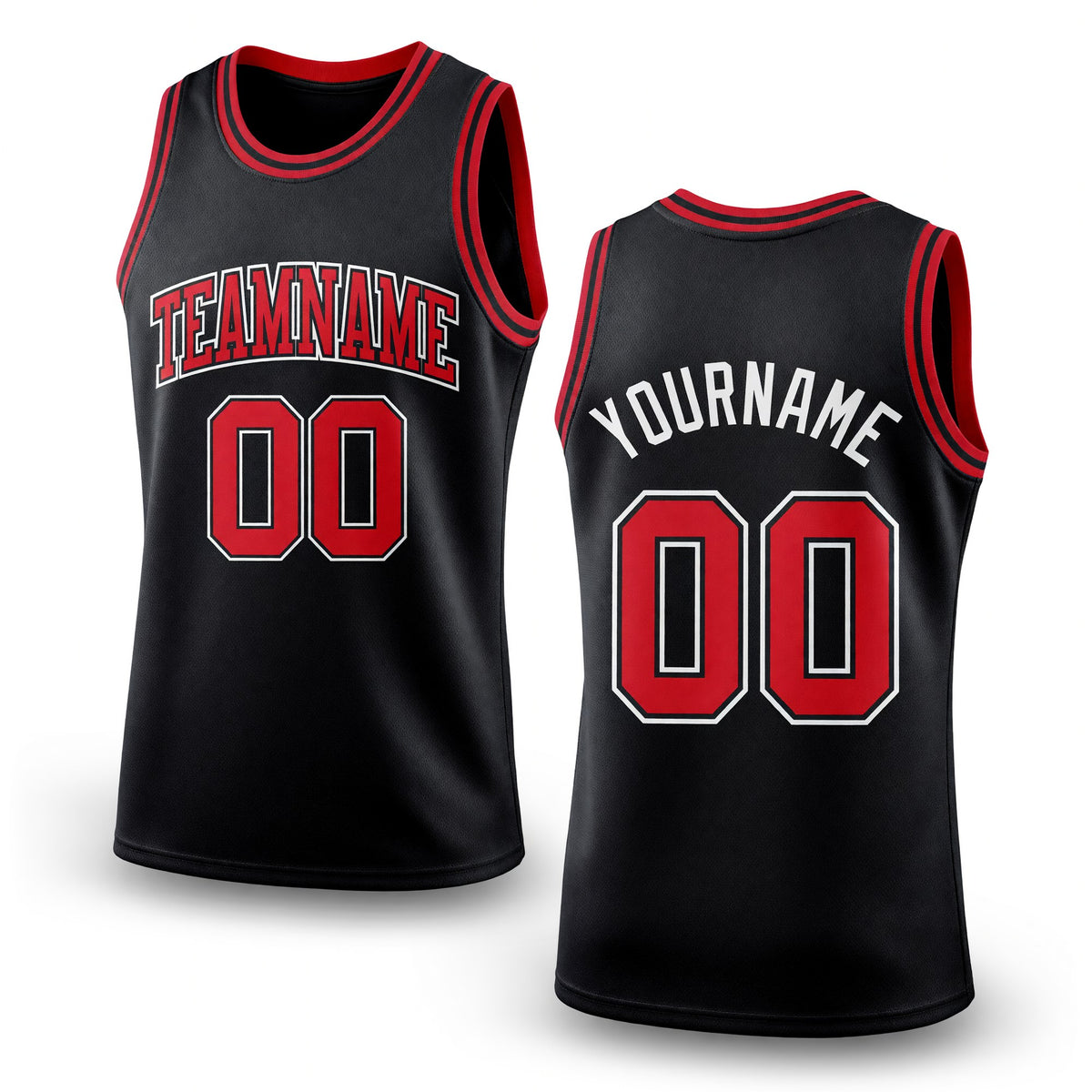 Custom Black Red-White Authentic Throwback Basketball Jersey