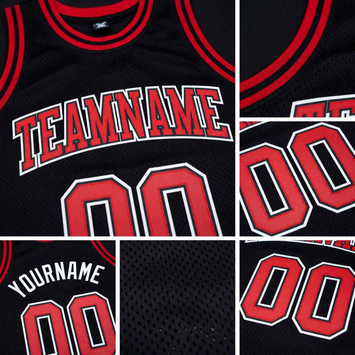 Custom Black Red-White Authentic Throwback Basketball Jersey detail