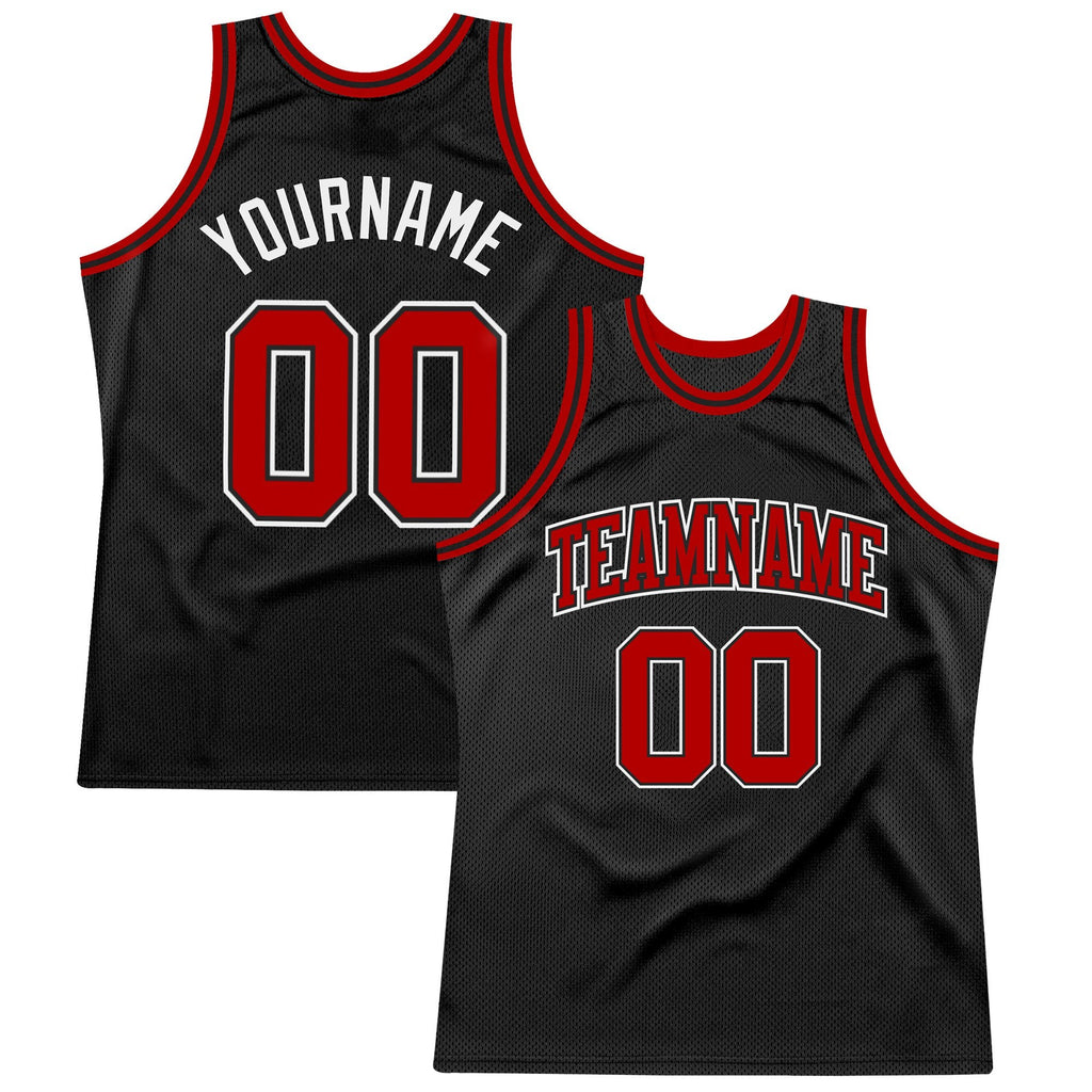 Custom Black Red-White Authentic Throwback Basketball Jersey photo 1