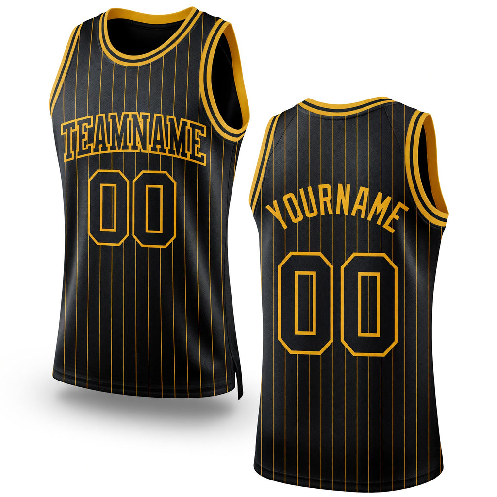 Custom Black Gold Pinstripe Black-Gold Authentic Basketball Jersey