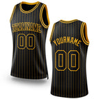 Custom Black Gold Pinstripe Black-Gold Authentic Basketball Jersey