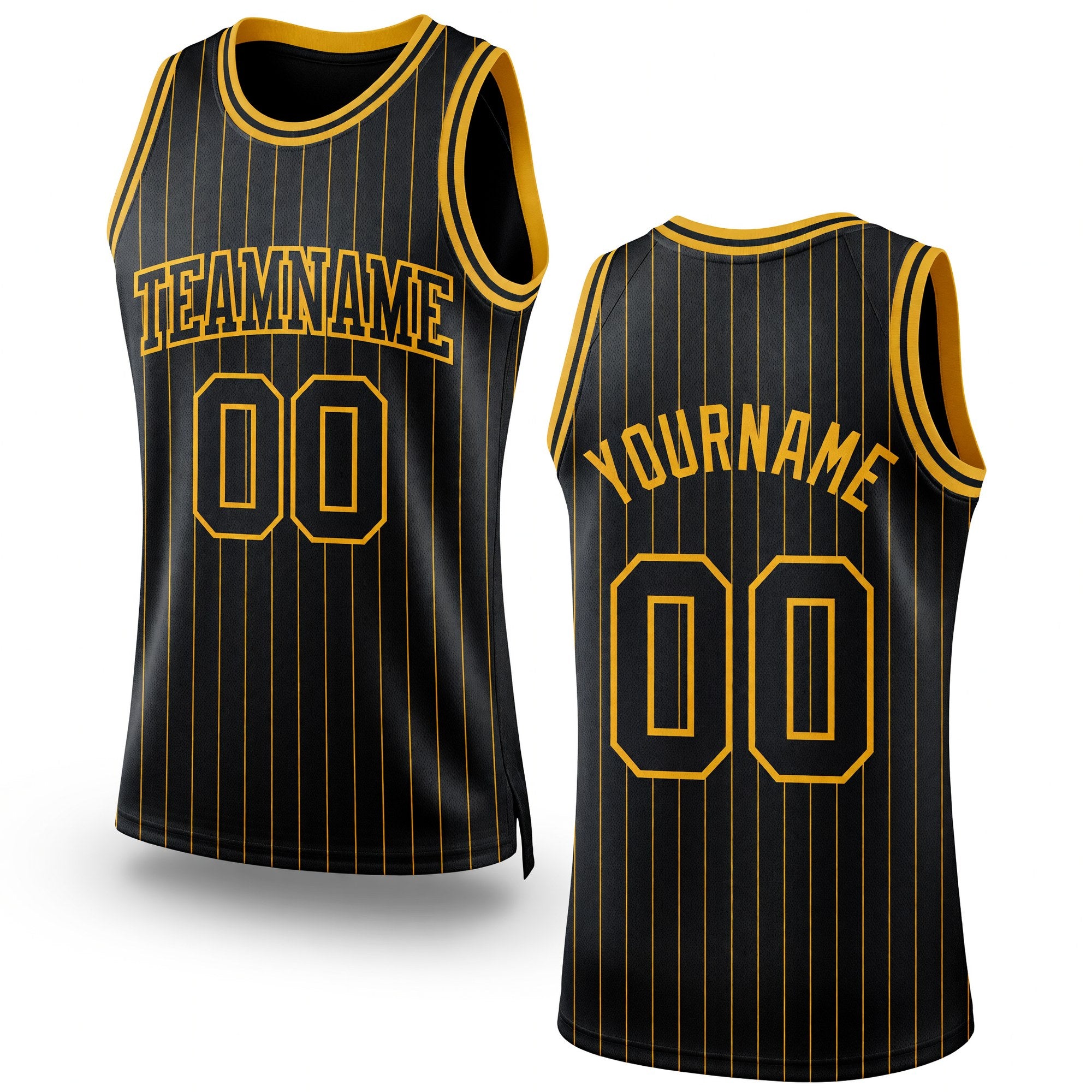 Custom Black Gold Pinstripe Black-Gold Authentic Basketball Jersey