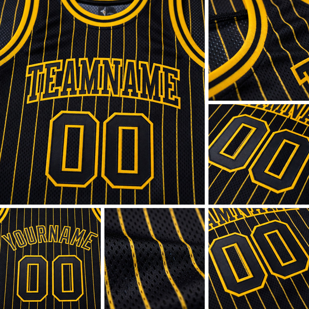 Custom Black Gold Pinstripe Black-Gold Authentic Basketball Jersey detail