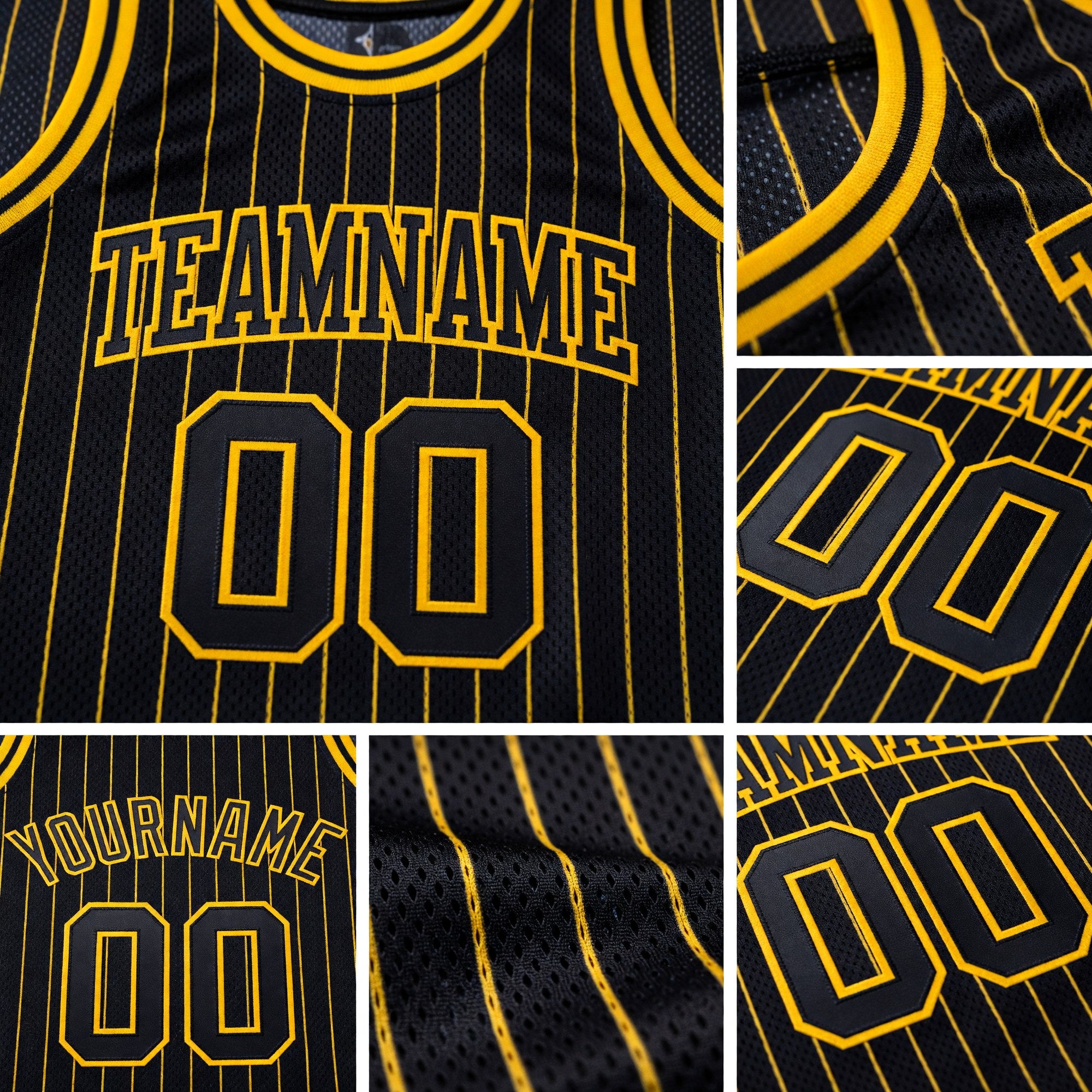 Custom Black Gold Pinstripe Black-Gold Authentic Basketball Jersey detail