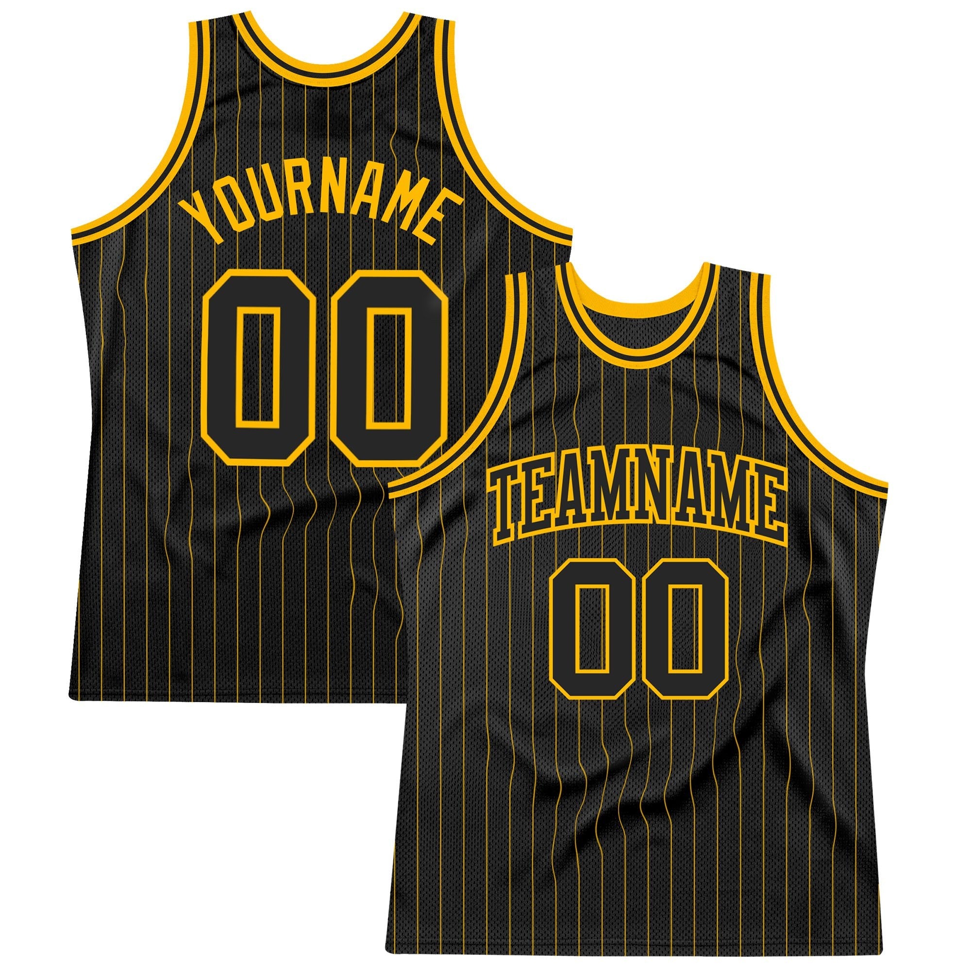 Custom Black Gold Pinstripe Black-Gold Authentic Basketball Jersey photo 1