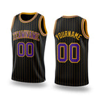 Custom Black Gold Pinstripe Purple-Gold Authentic Basketball Jersey