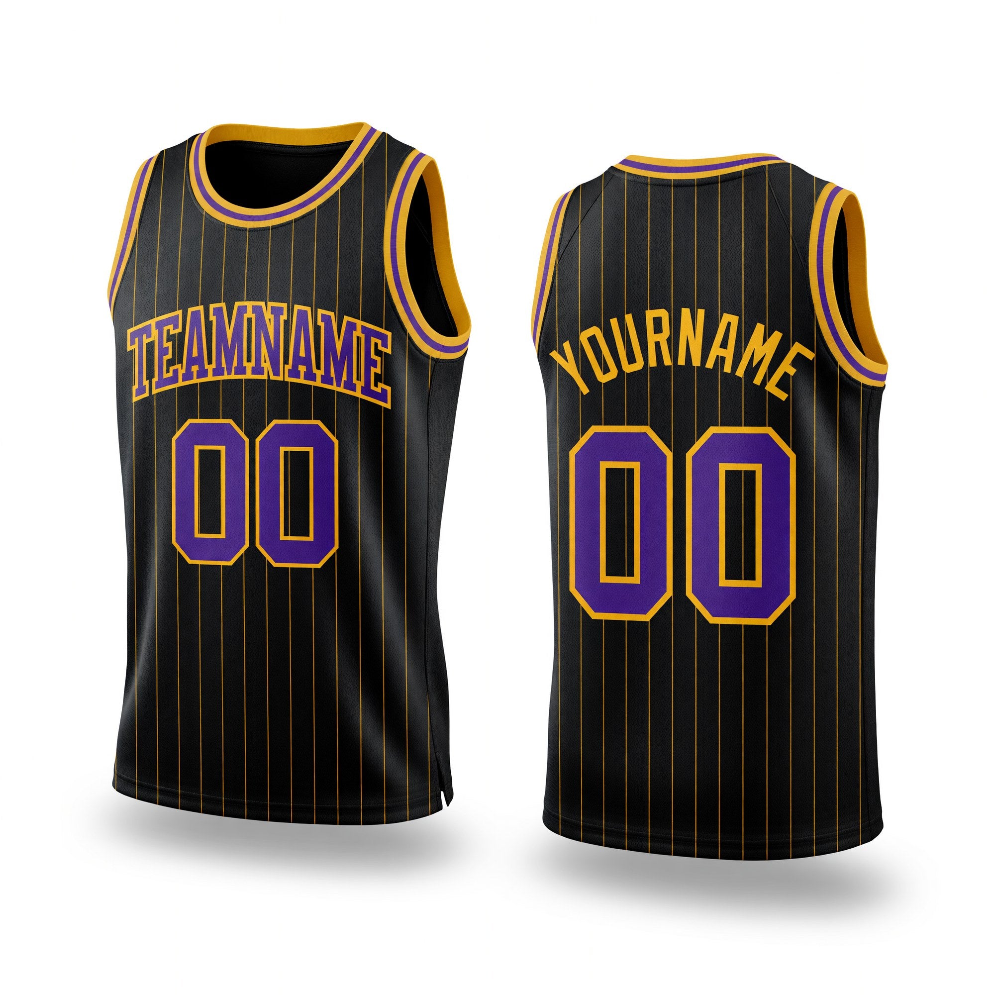 Custom Black Gold Pinstripe Purple-Gold Authentic Basketball Jersey