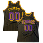 Custom Black Gold Pinstripe Purple-Gold Authentic Basketball Jersey photo 1