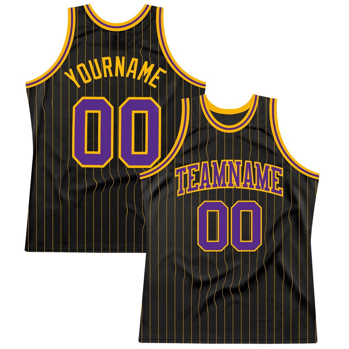 Custom Black Gold Pinstripe Purple-Gold Authentic Basketball Jersey photo 1