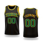 Custom Black Gold Pinstripe Kelly Green-Gold Authentic Basketball Jersey