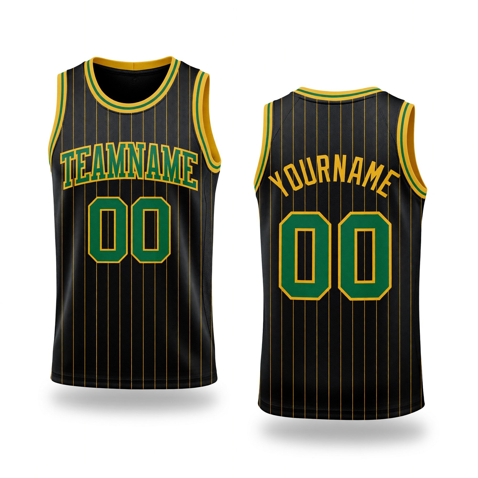 Custom Black Gold Pinstripe Kelly Green-Gold Authentic Basketball Jersey