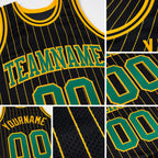 Custom Black Gold Pinstripe Kelly Green-Gold Authentic Basketball Jersey detail