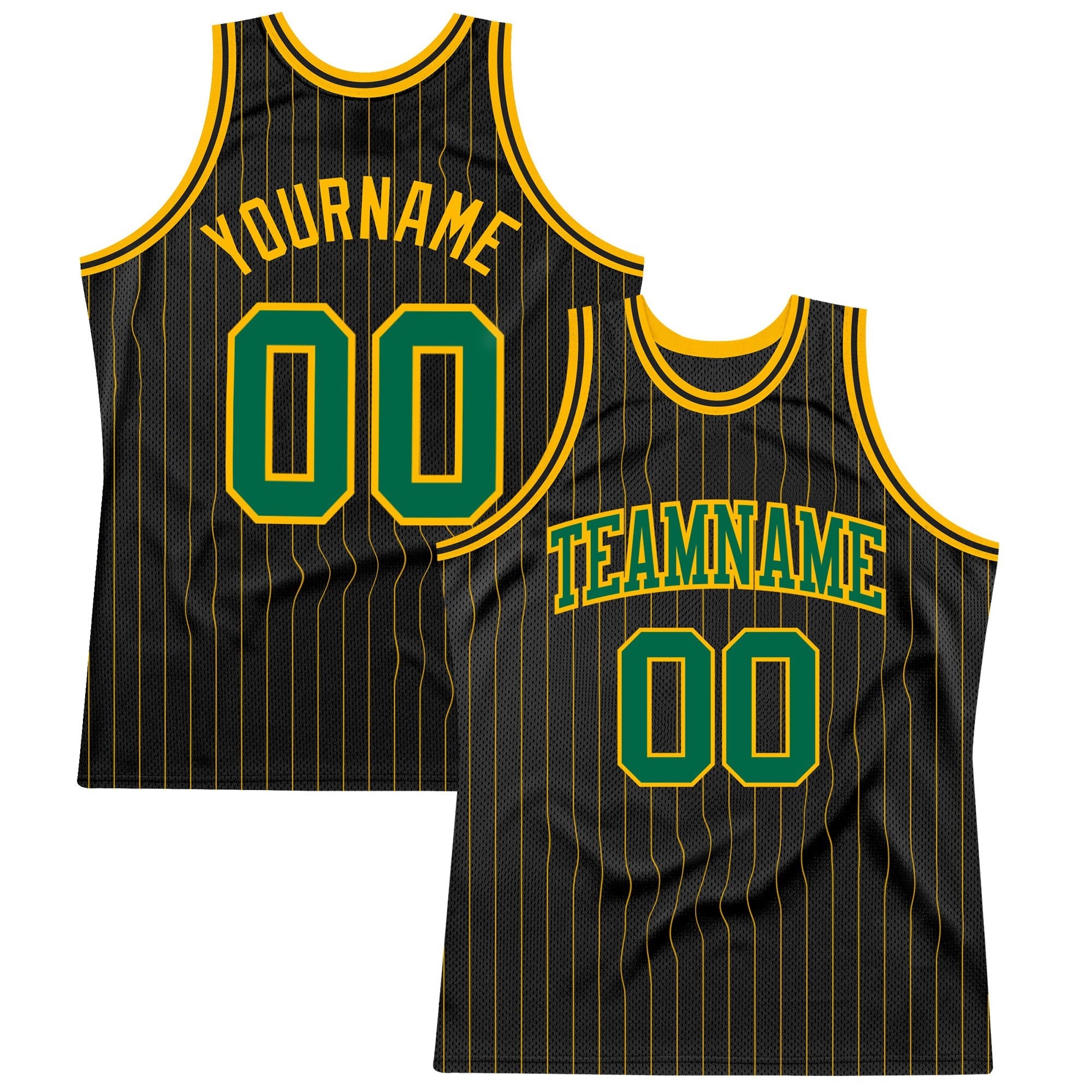 Custom Black Gold Pinstripe Kelly Green-Gold Authentic Basketball Jersey photo 1