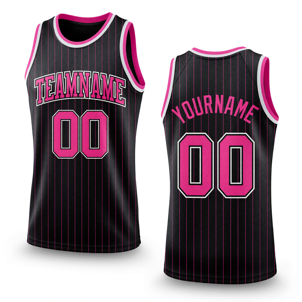 Custom Black Pink Pinstripe Pink-Black Authentic Basketball Jersey