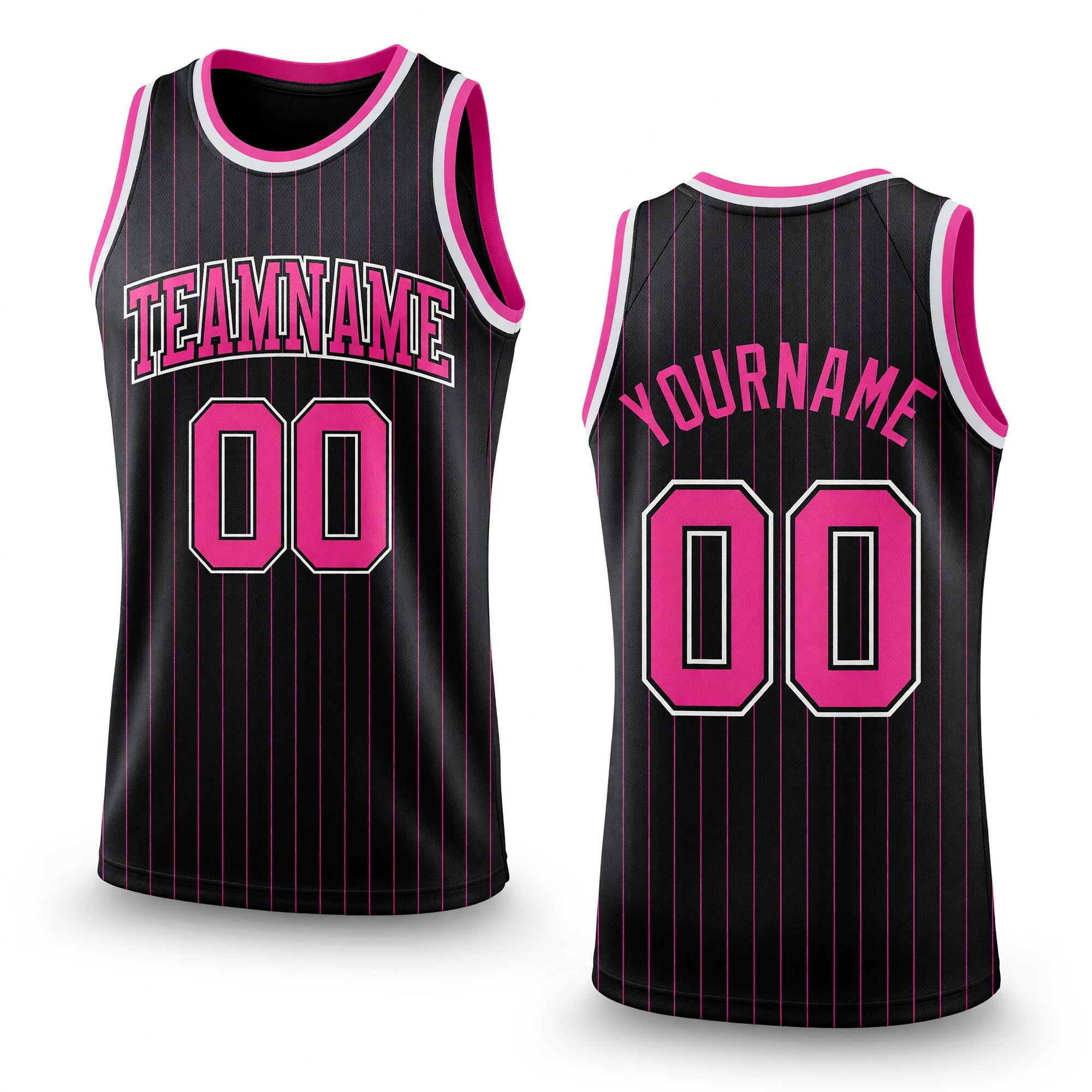 Custom Black Pink Pinstripe Pink-Black Authentic Basketball Jersey