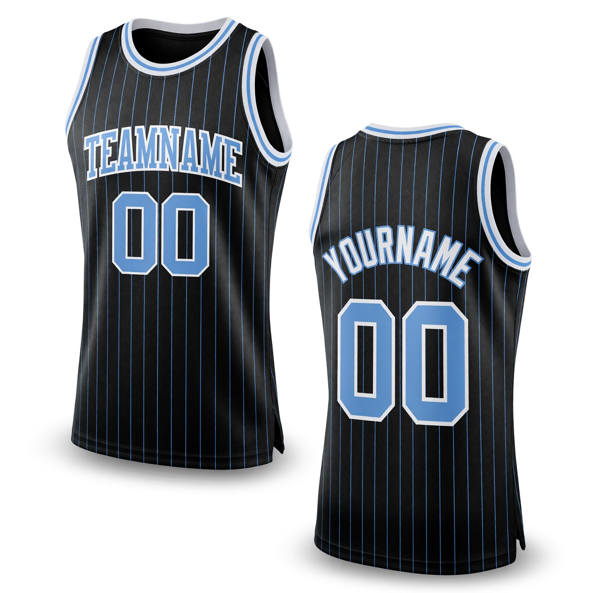 Custom Black Light Blue Pinstripe Light Blue-White Authentic Basketball Jersey