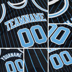 Custom Black Light Blue Pinstripe Light Blue-White Authentic Basketball Jersey detail