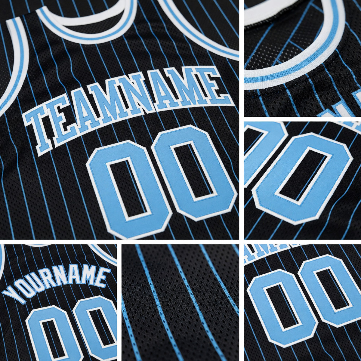 Custom Black Light Blue Pinstripe Light Blue-White Authentic Basketball Jersey detail