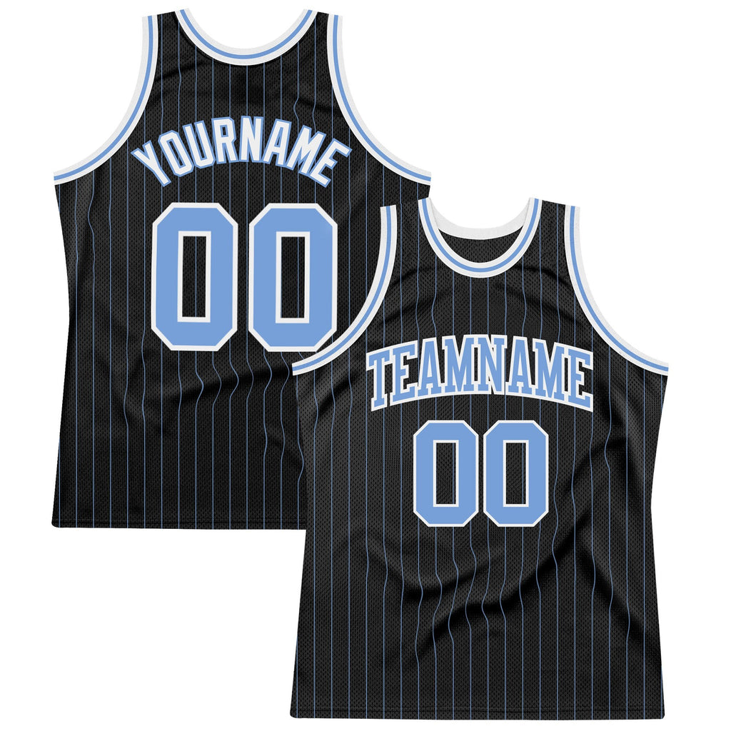 Custom Black Light Blue Pinstripe Light Blue-White Authentic Basketball Jersey photo 1