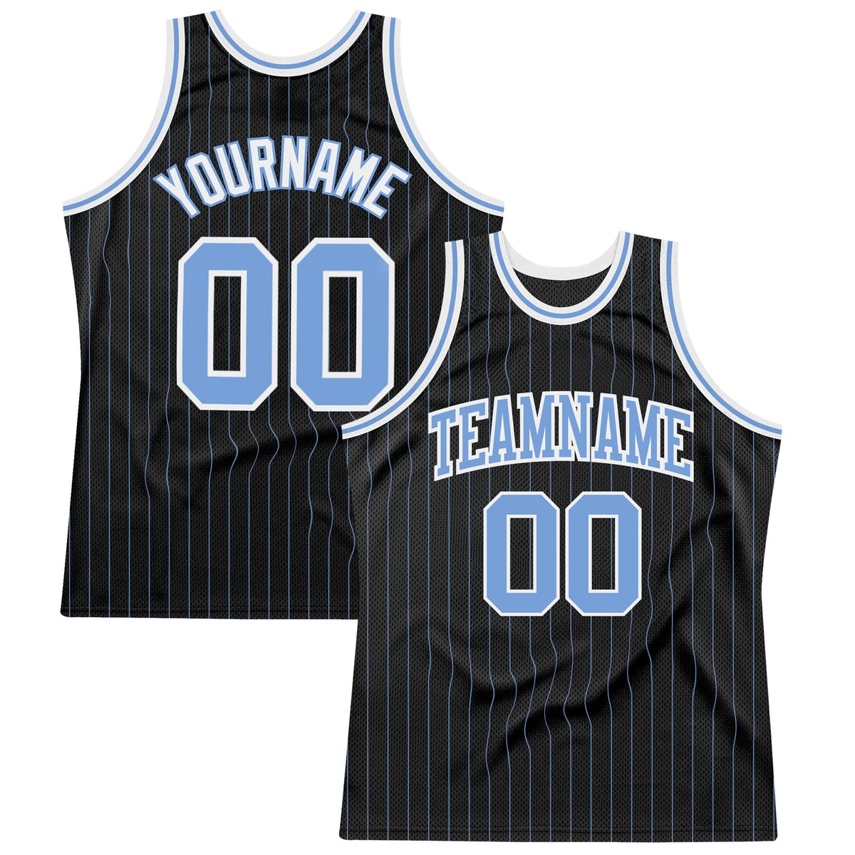 Custom Black Light Blue Pinstripe Light Blue-White Authentic Basketball Jersey photo 1