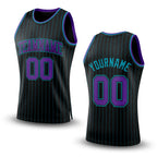Custom Black Teal Pinstripe Purple-Teal Authentic Basketball Jersey