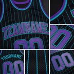 Custom Black Teal Pinstripe Purple-Teal Authentic Basketball Jersey detail