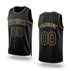 Custom Black Old Gold Pinstripe Black-Old Gold Authentic Basketball Jersey