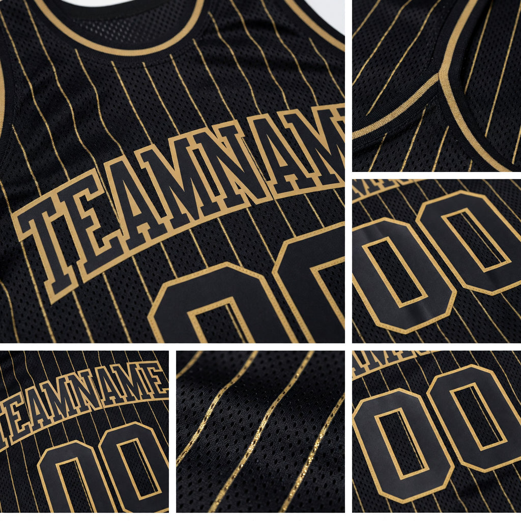 Custom Black Old Gold Pinstripe Black-Old Gold Authentic Basketball Jersey detail