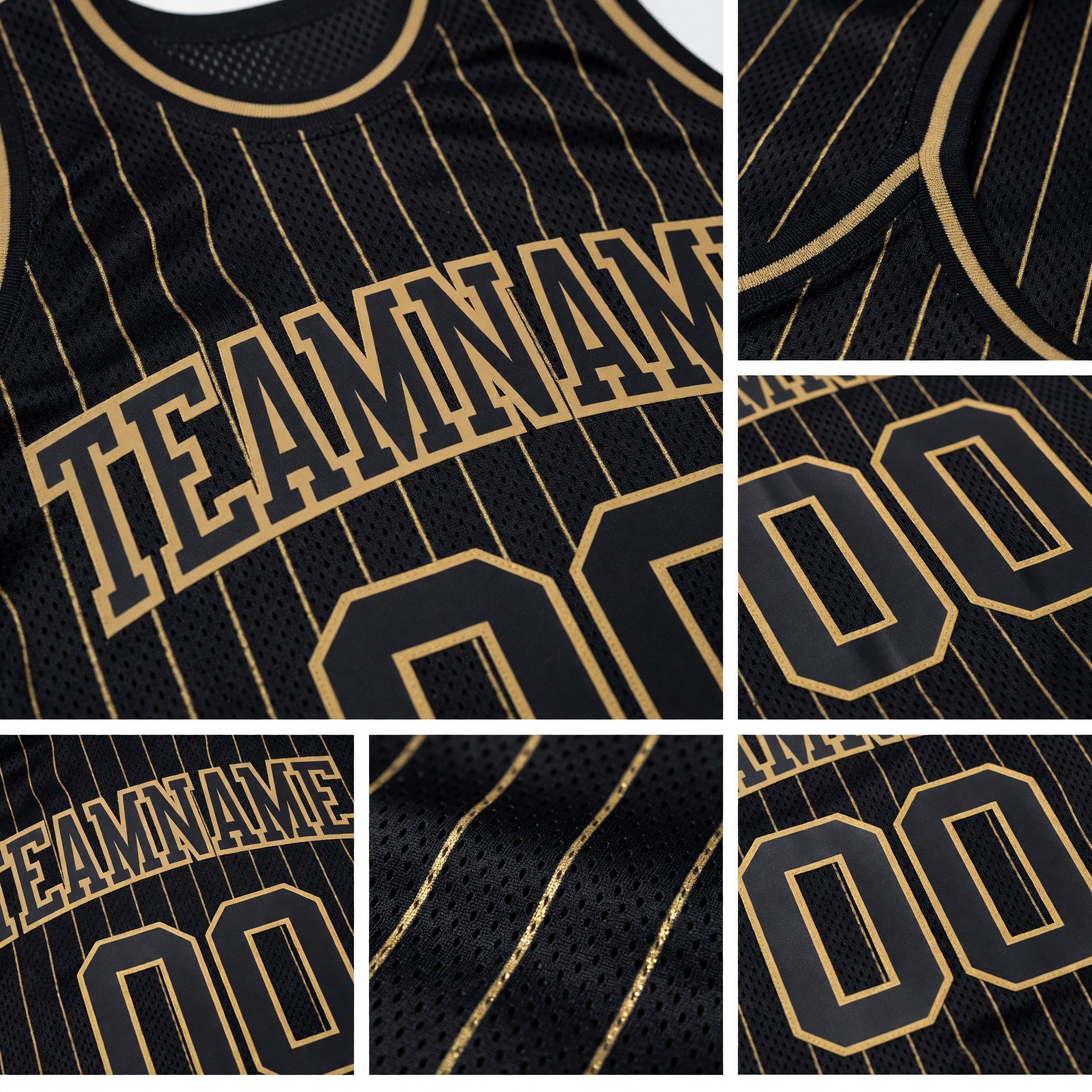 Custom Black Old Gold Pinstripe Black-Old Gold Authentic Basketball Jersey detail
