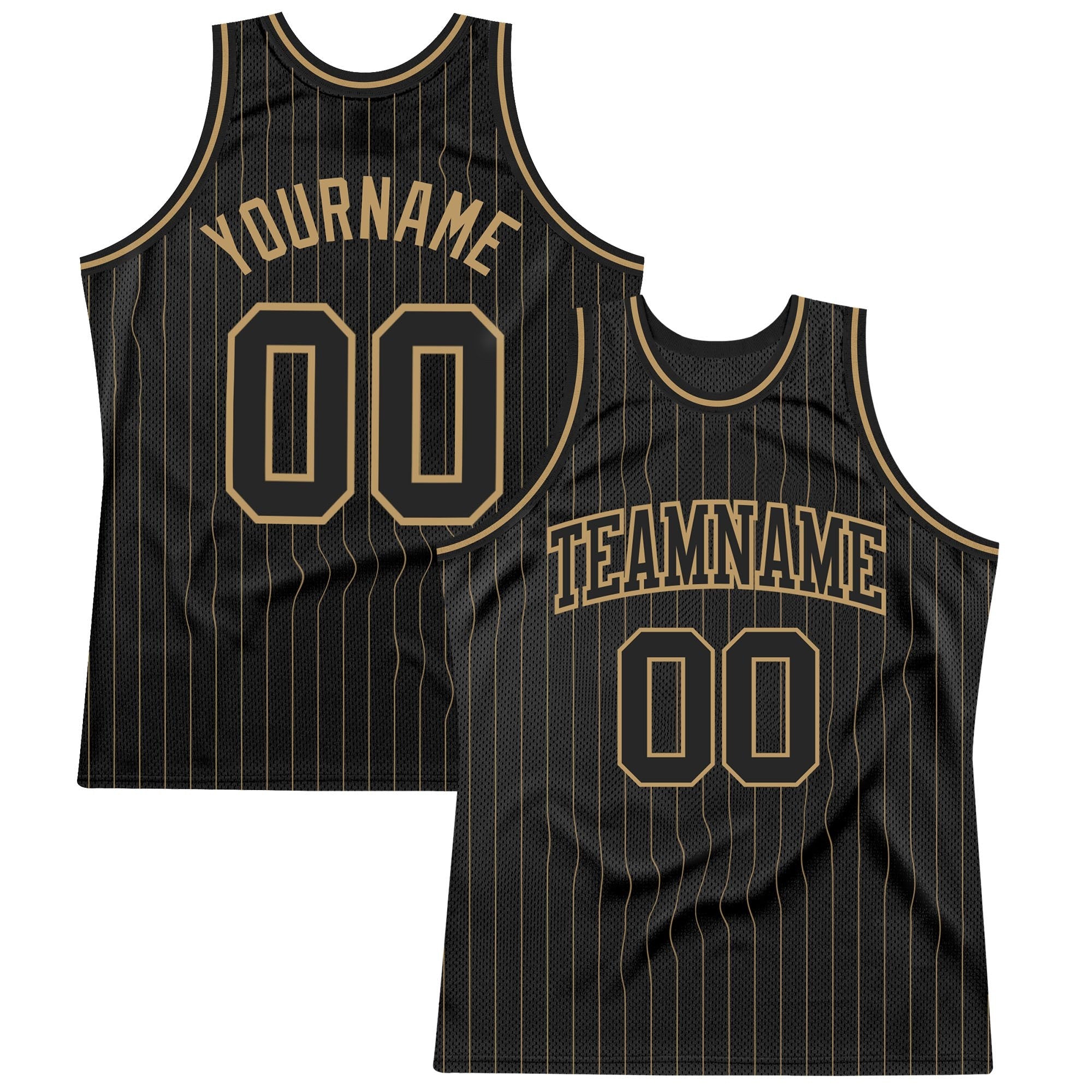Custom Black Old Gold Pinstripe Black-Old Gold Authentic Basketball Jersey photo 1