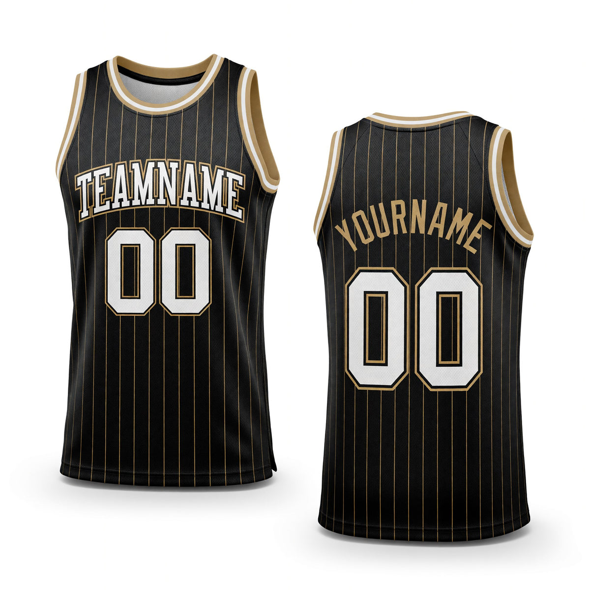 Custom Black Old Gold Pinstripe White-Old Gold Authentic Basketball Jersey