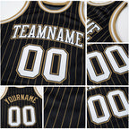 Custom Black Old Gold Pinstripe White-Old Gold Authentic Basketball Jersey detail
