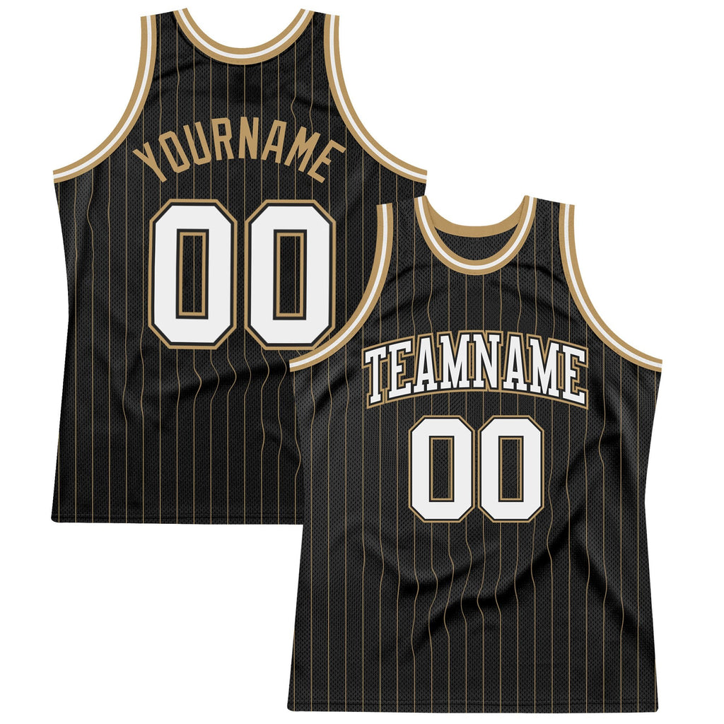 Custom Black Old Gold Pinstripe White-Old Gold Authentic Basketball Jersey photo 1