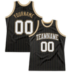 Custom Black Old Gold Pinstripe White-Old Gold Authentic Basketball Jersey photo 1