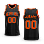 Custom Black Gray Pinstripe Orange-Gray Authentic Basketball Jersey