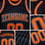 Custom Black Gray Pinstripe Orange-Gray Authentic Basketball Jersey detail
