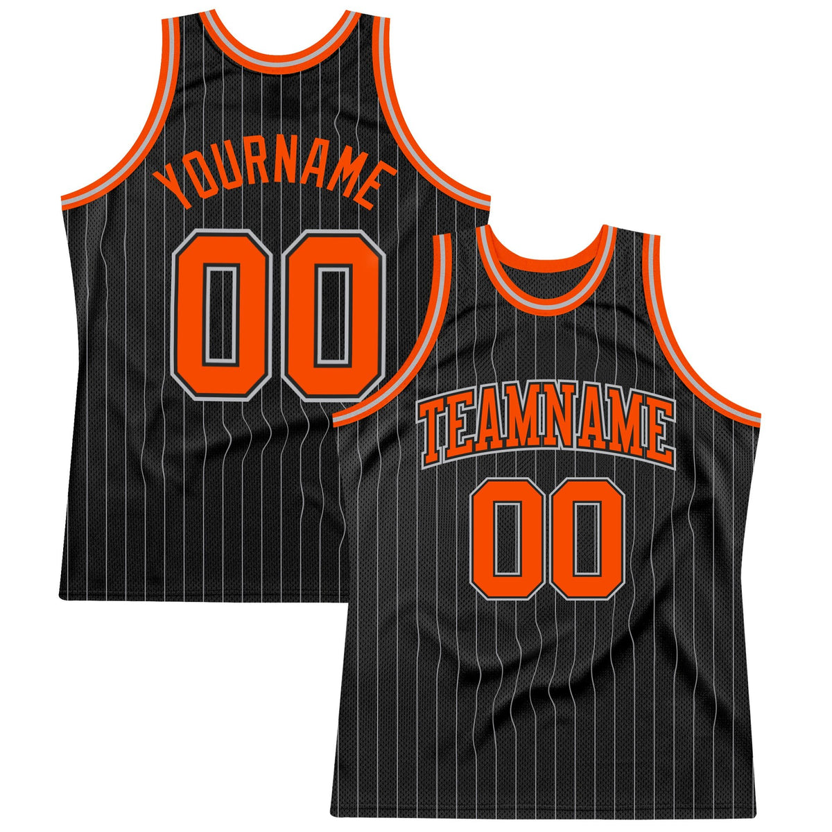 Custom Black Gray Pinstripe Orange-Gray Authentic Basketball Jersey photo 1