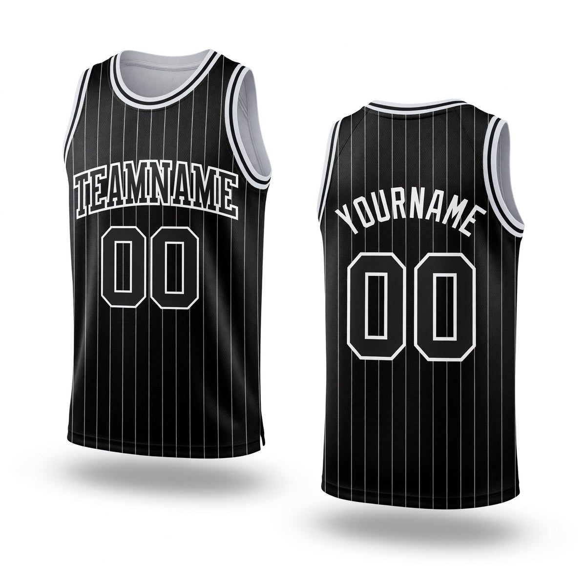 Custom Black White Pinstripe Black-White Authentic Basketball Jersey