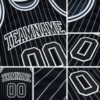 Custom Black White Pinstripe Black-White Authentic Basketball Jersey detail