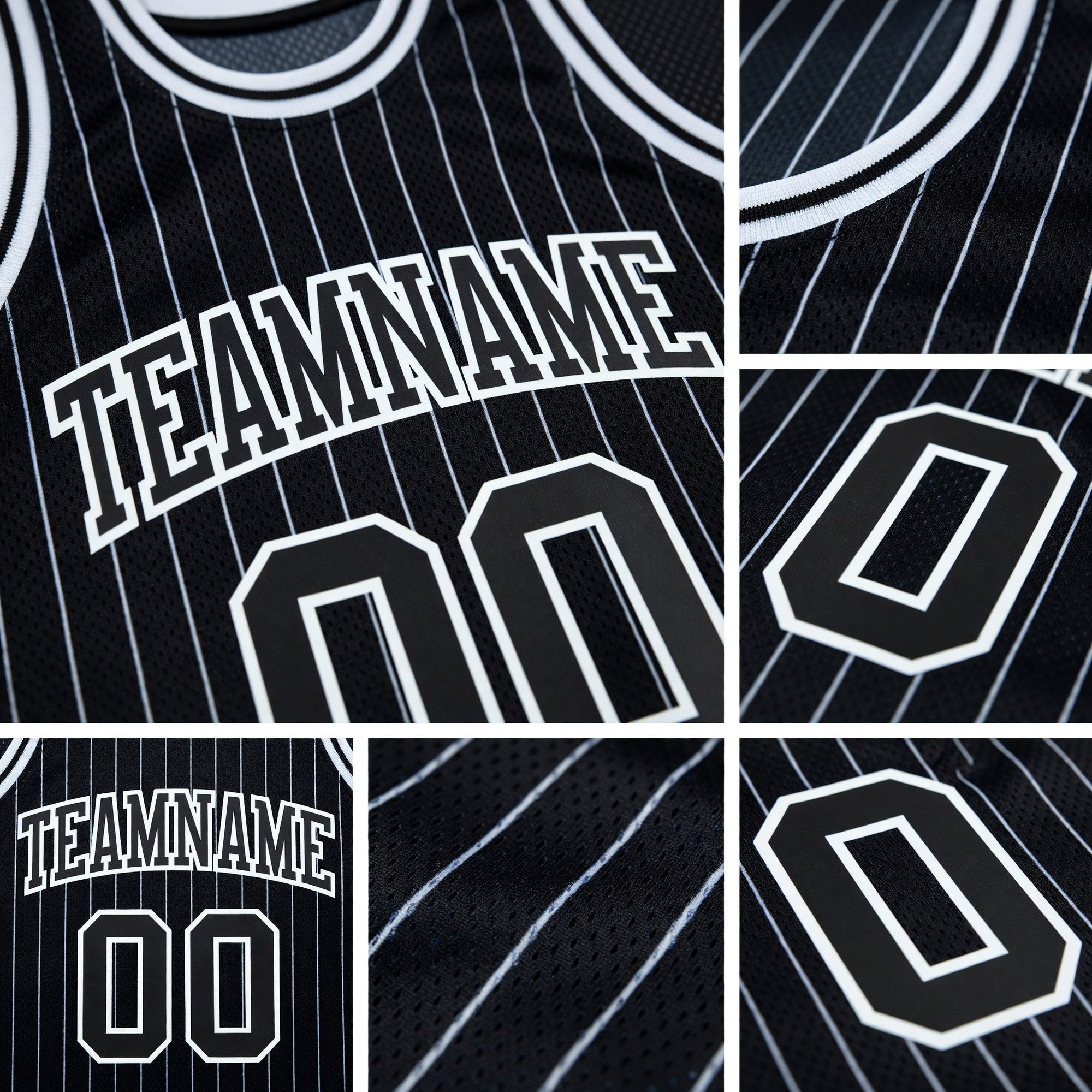Custom Black White Pinstripe Black-White Authentic Basketball Jersey detail