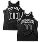 Custom Black White Pinstripe Black-White Authentic Basketball Jersey photo 1