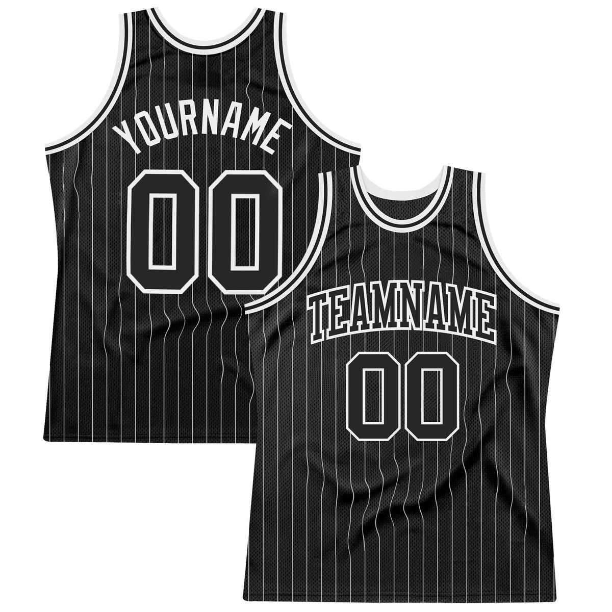 Custom Black White Pinstripe Black-White Authentic Basketball Jersey photo 1